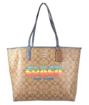 Coach Pride Medium Reversible City Tote Womens Khaki Blue Rainbow $428